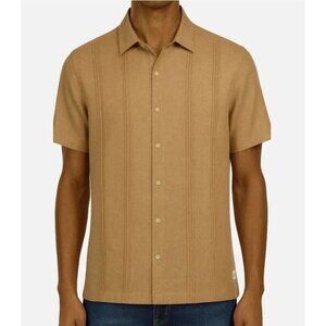 Scotch & Soda Men's XL Tan Short Sleeve Linen-Blend Shirt N0492